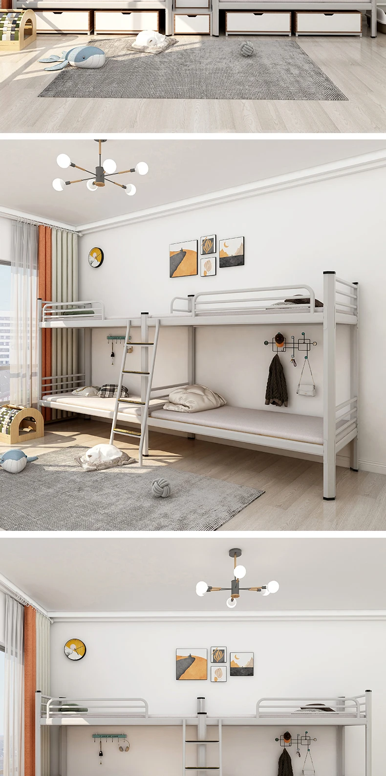 product modern double steel bunk bed for adults students eco friendly durable metal school bedroom dormitory hotels-8