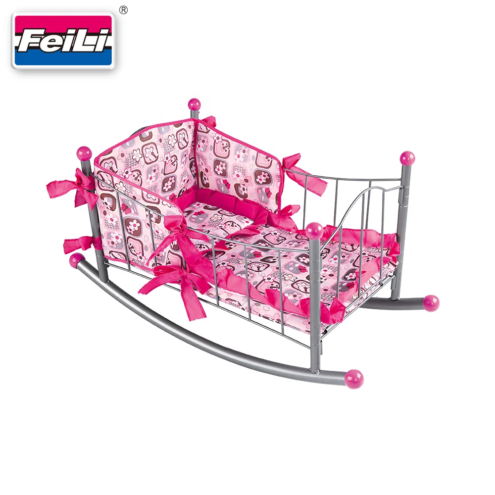 Fei Li toys Custom metal baby rocking cradle for doll fit dolls up to 18 inches doll furniture toys