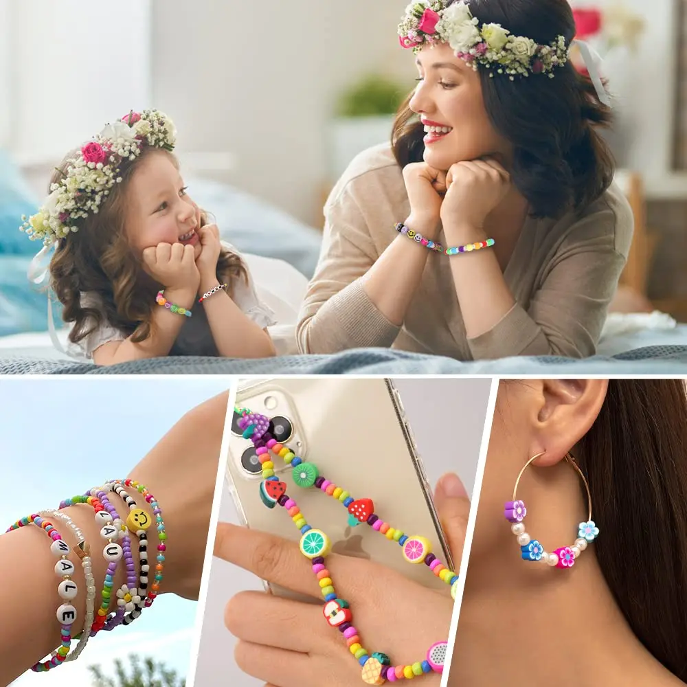 Toowl Bracelet Jewelry Making DIY Arts Earring Crafts Gifts Kit Fruit Flower Letter Plastic Pony Polymer Clay Beads for Girls