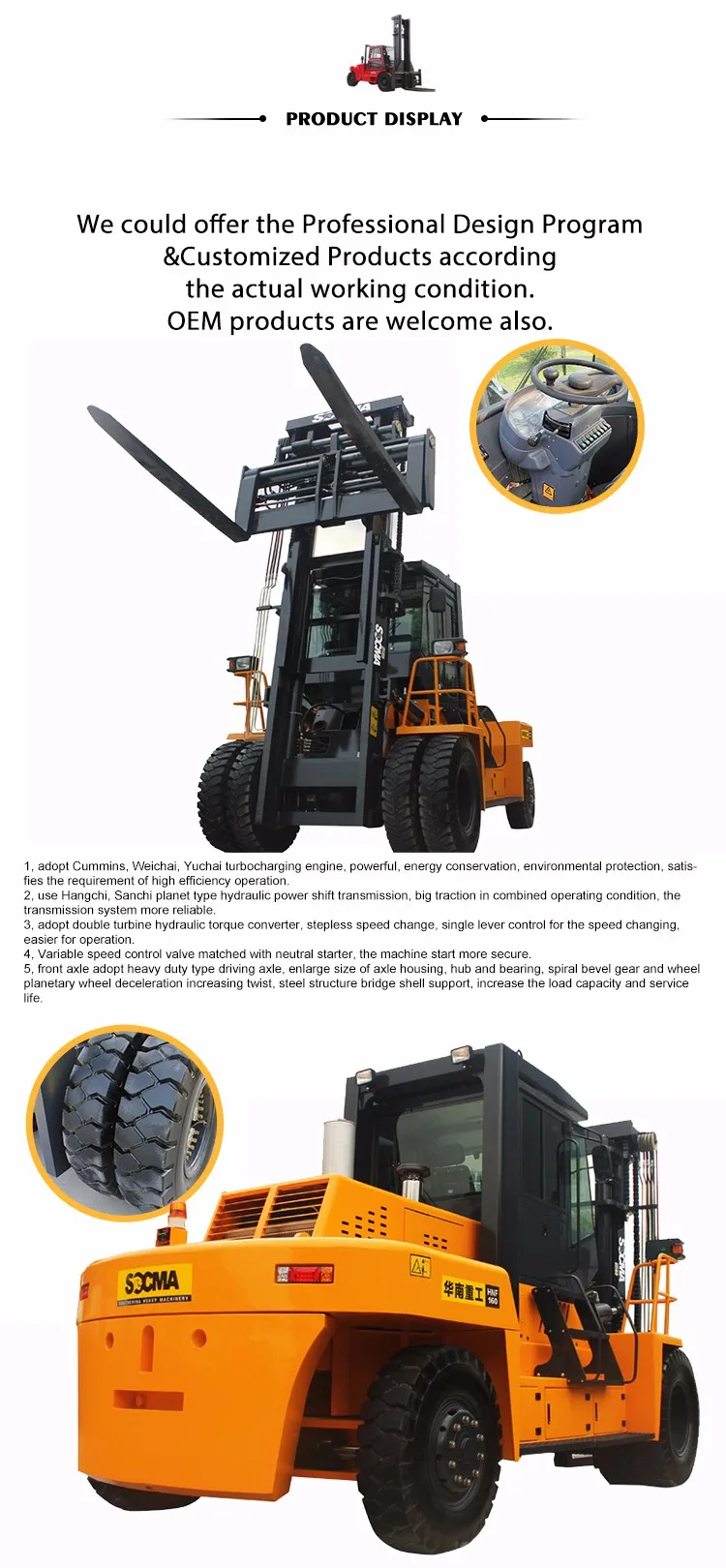 SOCMA Heavy Duty Forklift With Closed Cabin and Heavy Side Shift and Fork Positioner