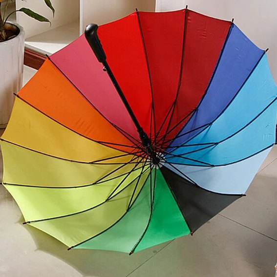 WHY429 Windproof Straight Umbrella Long-handle Rainbow Umbrella Car Luxury Large Parasol 16K Umbrella