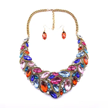 AS Alloy plating European and American luxury jewel exaggerated short necklace earrings set