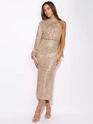 High-quality slits skin tight prom dresses sexy shiny sequin metallic club dress cocktail dress for women