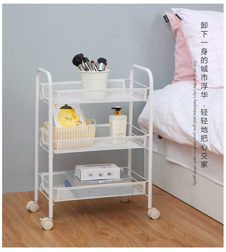 2023 hot sell kitchen accessories living room Storage shelf household storage organizer 3 tiers Metal Trolley cart with wheels