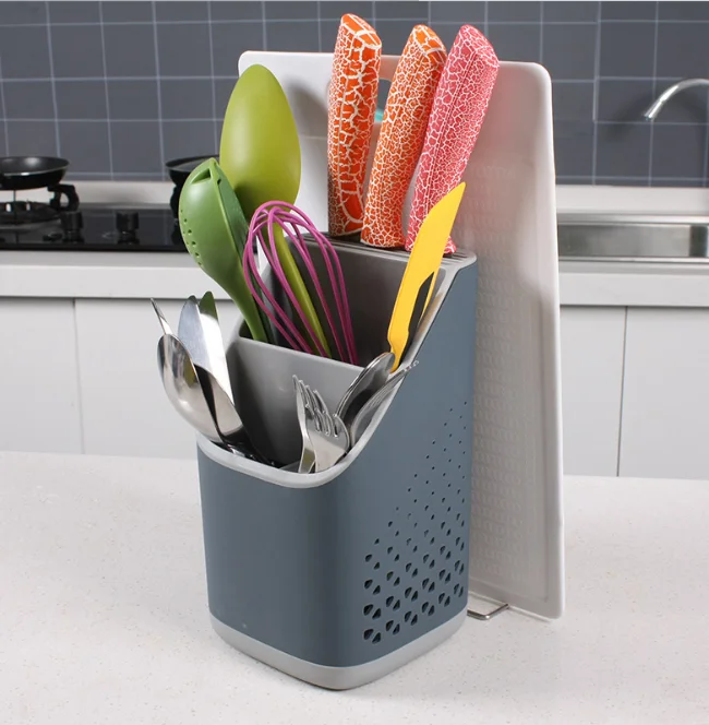 product double layer white plastic storage basket for kitchen cutlery organizer standing type installation-3