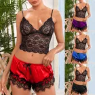 Sexy Sleepwear Hot Sale 2 Piece Sets Sexy Lace Silk Short Sleepwear Women Pajamas