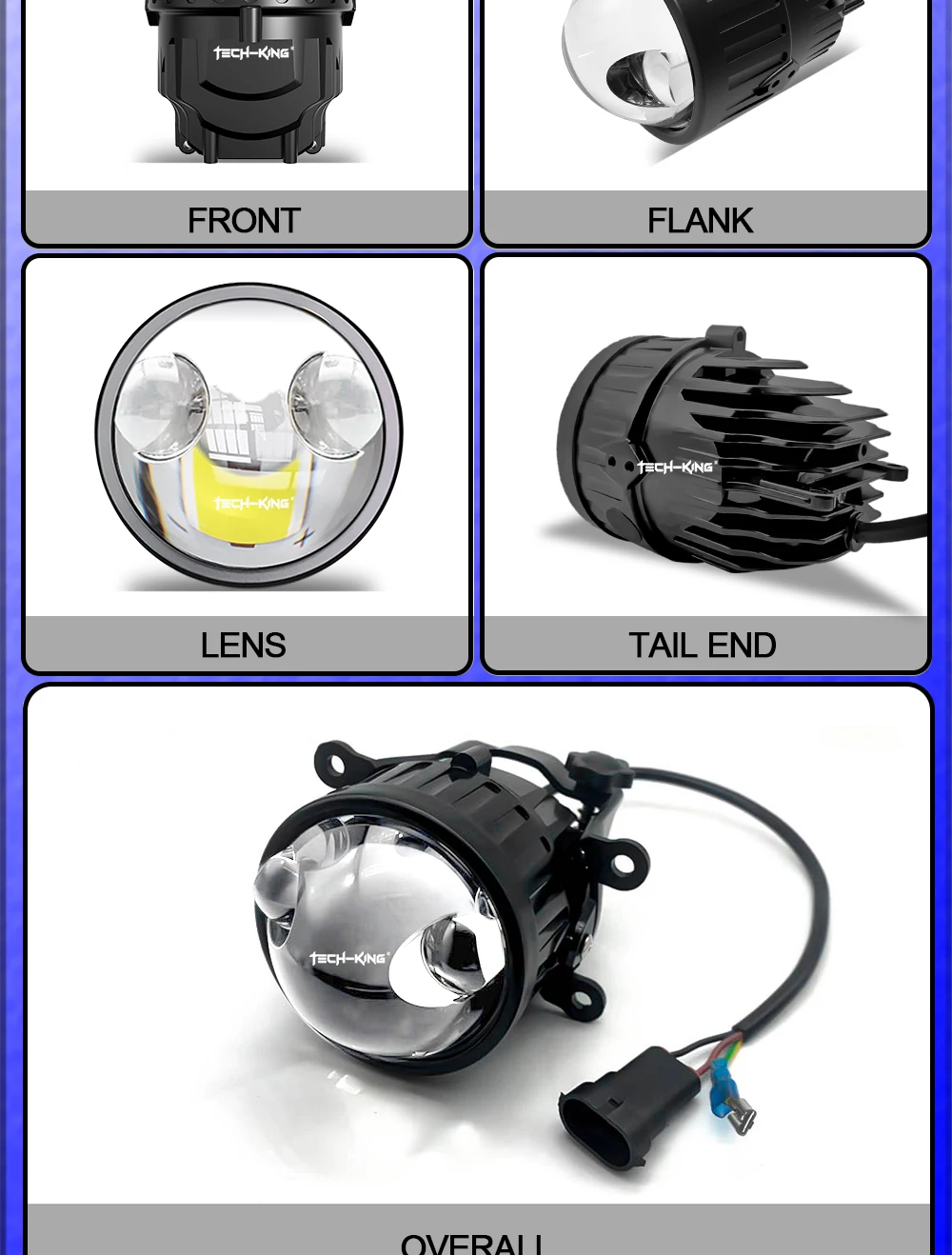 TECH-KING F8 12V 6000K Super Bright Laser 130W Universal Bi Led Projector Lens 3.0 Inch Fog Light Lens for Car Modification