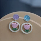 Earrings Retro Cute Cartoon Flower Earrings Resin Smiley Earrings Earrings