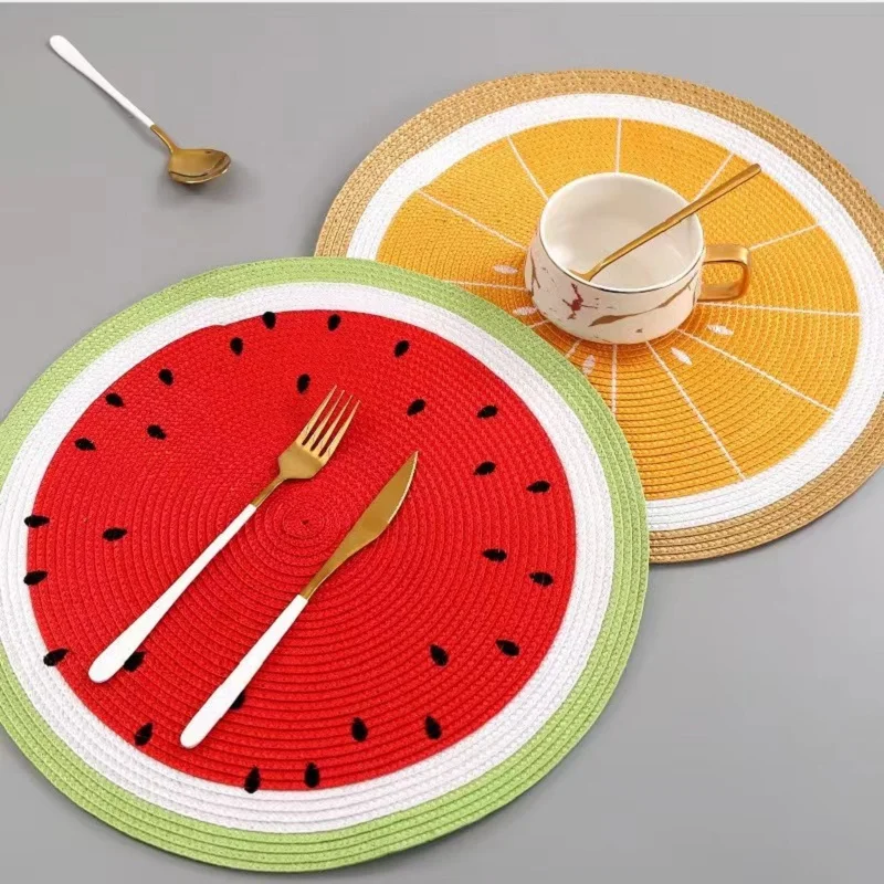 INS Melon Lemon Embroidery Table Mat Heat Insulation Anti-hot Round Woven PP Place Mat