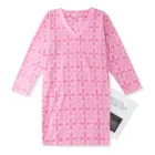 Custom Women's Sleepwear Fashion Ladies Gown Wear With Satin Neck Wholesale Long Sleeve V- Neck T Shirt Nightshirt