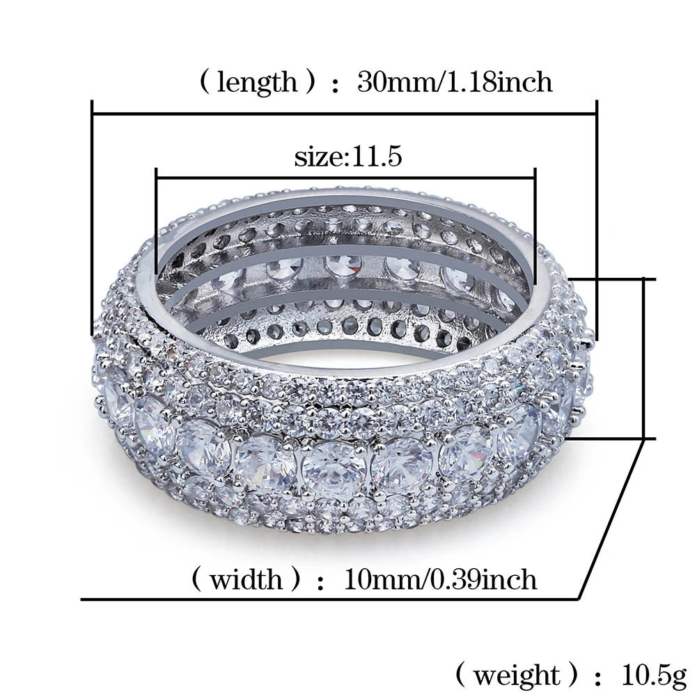 Iced out ring jewelry with full diamond simple design rings for men women