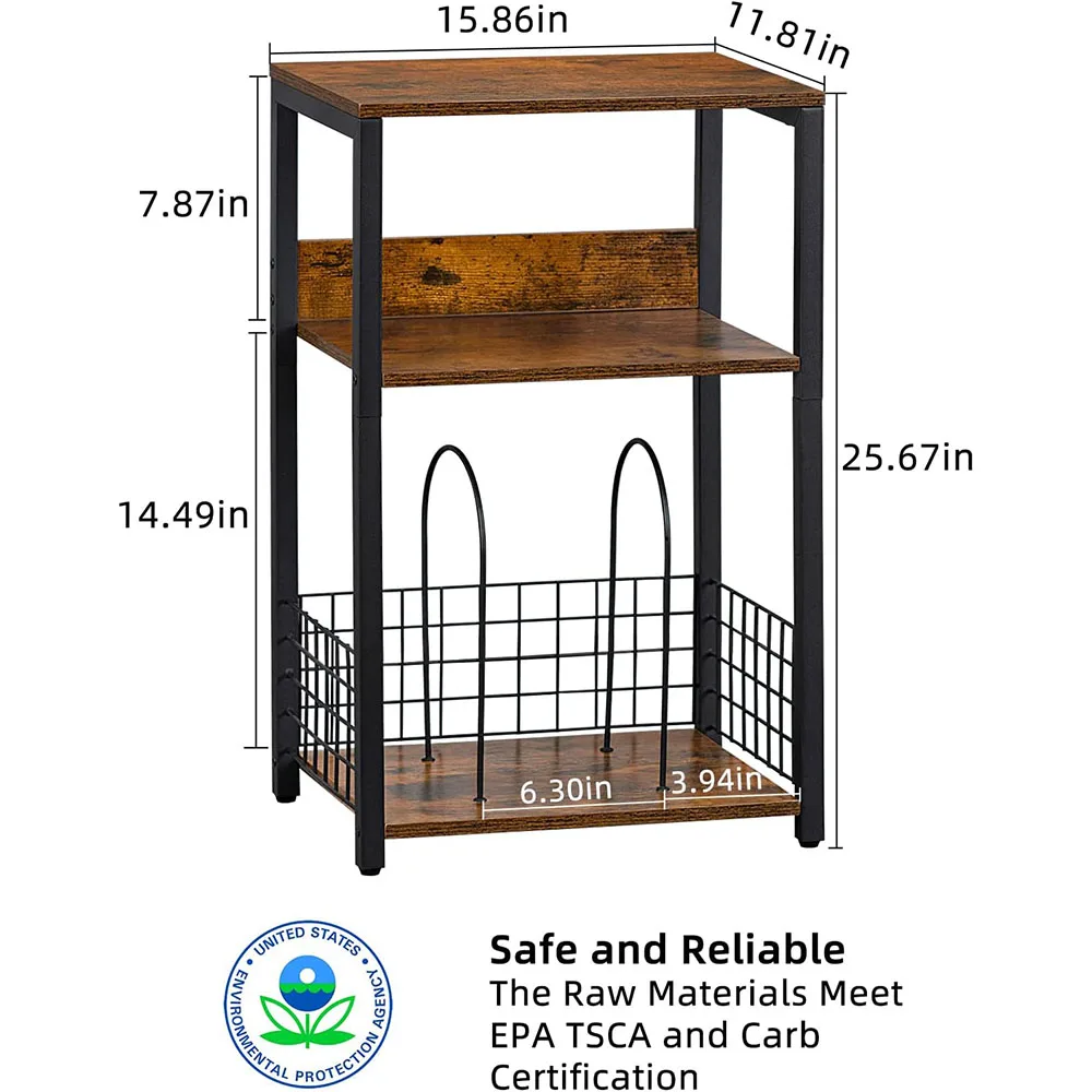 3-Tier Brown Records Storage End Table Wooden Metal Turntable Stand Living Room Bedroom Coffee Tables Record Player Stand manufacture