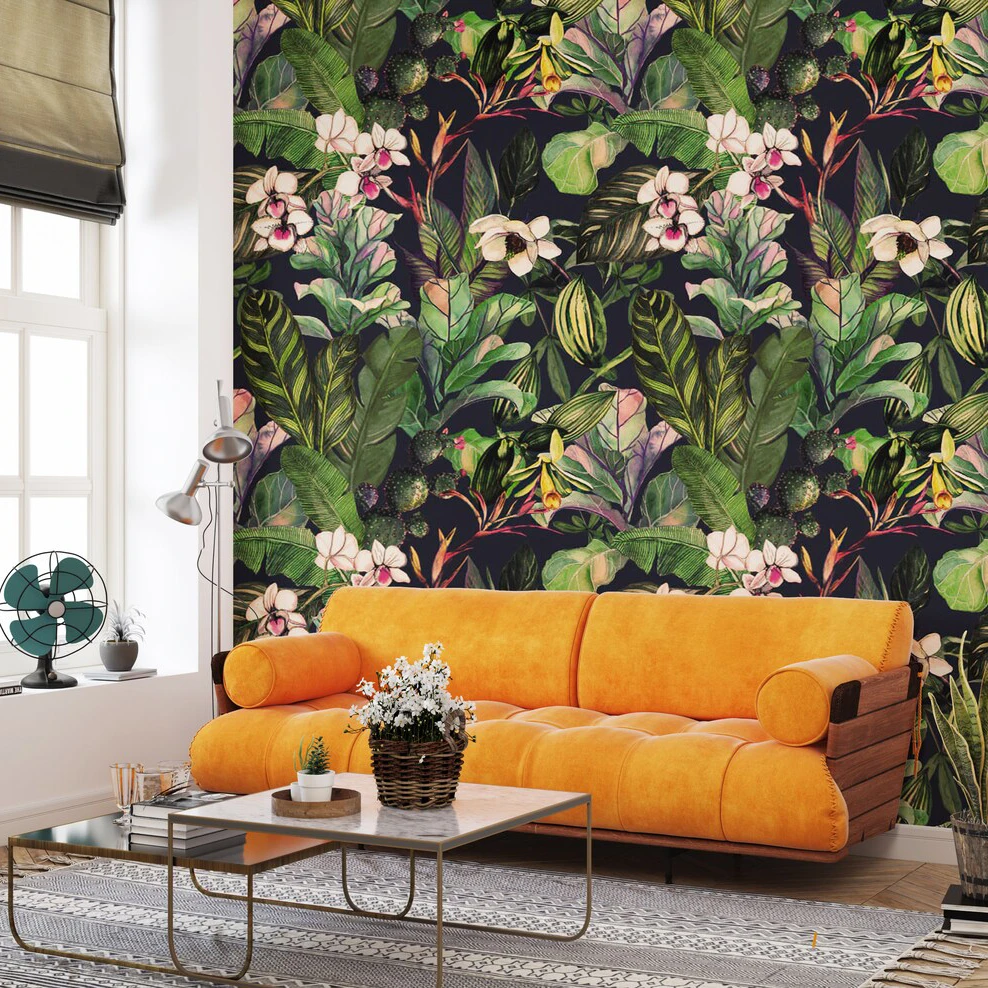 Custom Printing Floral Fabric Wallpaper Kids Living Room Wall Murals,Botanic Plant Odorless Removable Wallpaper for Home Decor