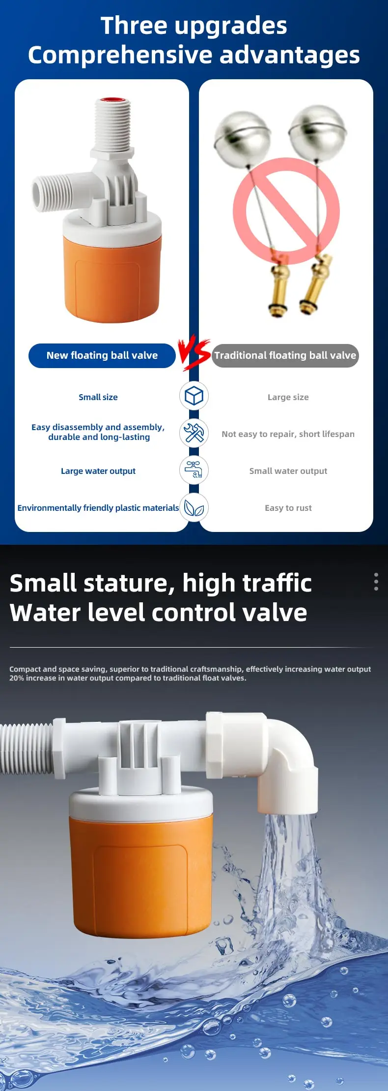 Professional 1/2 Inch Plastic Ball Float Valve Manual Power OEM Customizable for Water Tank Cooling Tower
