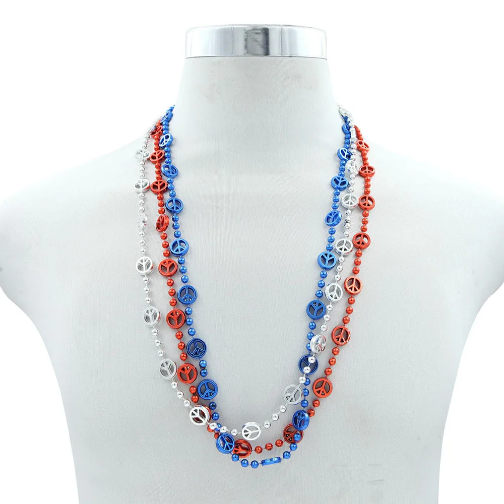 Mardi Gras Throws Plastic Necklace  Beads with peace symbol patriotic usa bead necklace