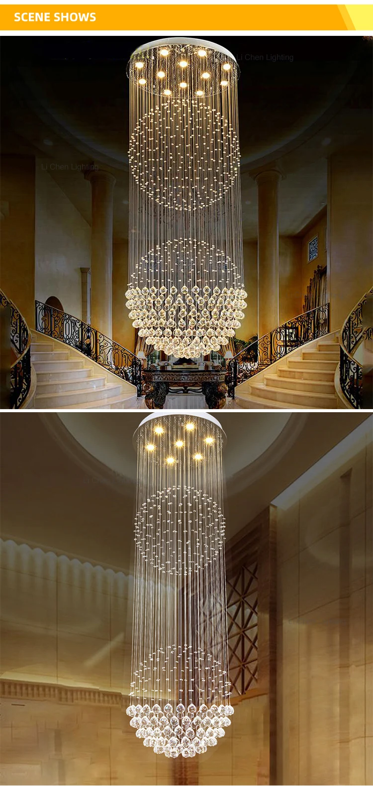 p0025 new design indoor decoration home villa hotel stainless steel luxury crystal staircase chandelier-4