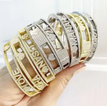 Custom Jewelry 26 Alphabet Initial Letters bracelets & bangles Moving Letter DIY Gold Name Bangle