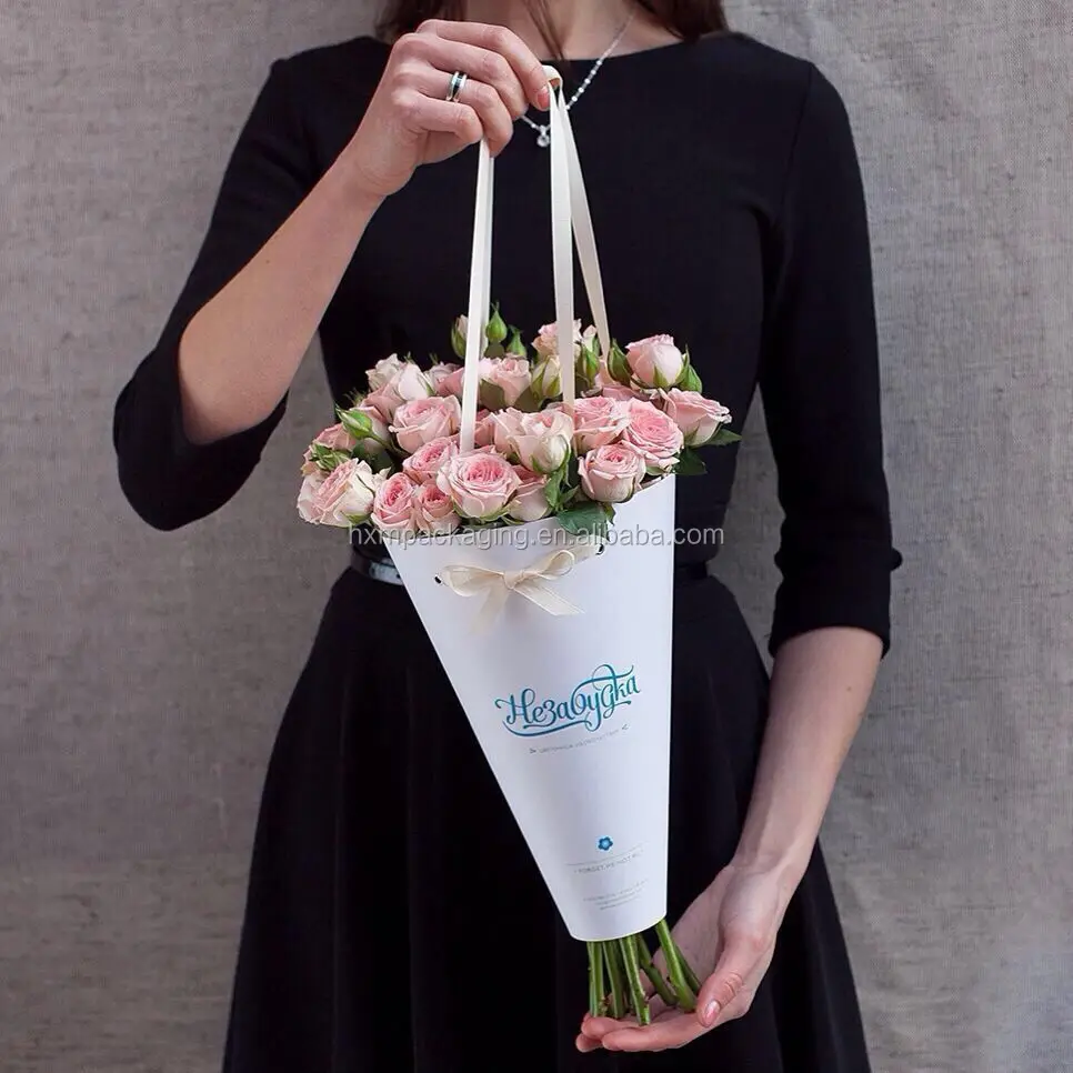 Custom Waterproof Packaging Paper Gift Bag with Ribbon Handles Flower Bag with Handle details
