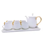 Coffee Wholesale Novel Luxury Coffee And Tea Cup Set With Golden Handle Ceramic Teapot Set With Tray