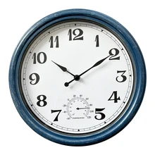 Custom Vintage round Silent Quartz Retro waterproof Wall Clock with Thermometer Outdoor Plastic Old CLOCK manufacturer