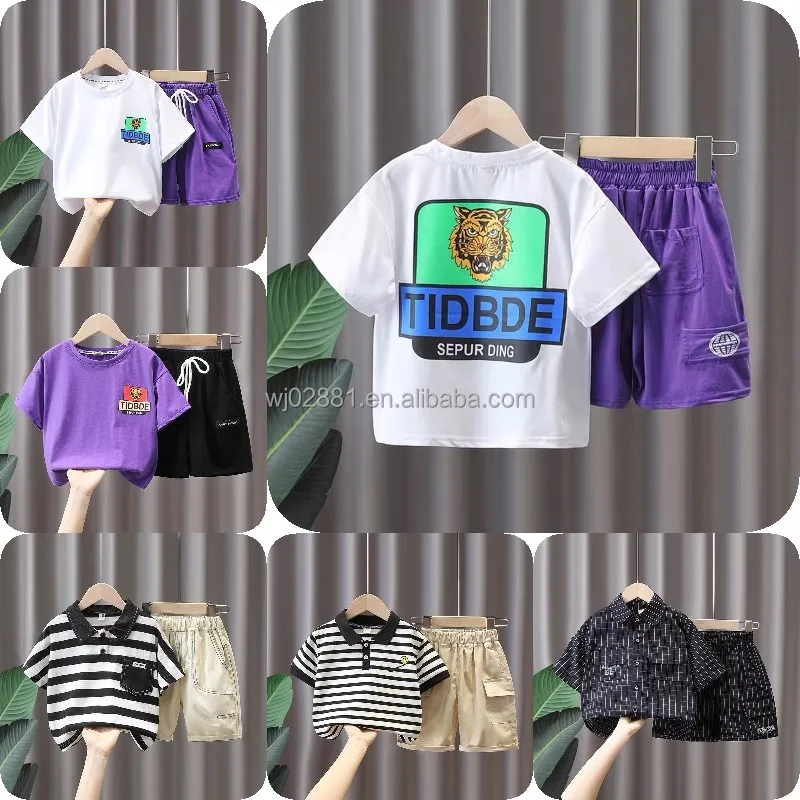 Summer Children's Short T-shirt Short Jeans 2PC Boys' Clothing Set Cotton Children's Casual Knitting