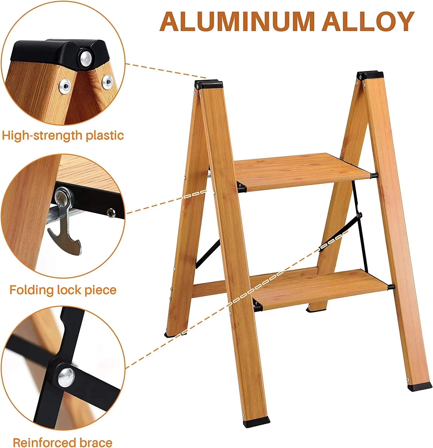 product bamboo step stool 2 step folding ladder space saving foldable step stool for kitchen non slip heavy duty step stool for adults-8
