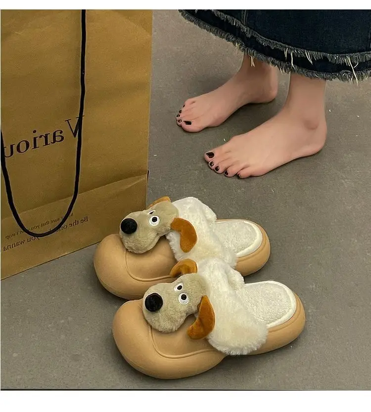 Wholesale cartoon puppy cotton slippers for women Baotou slippers for women autumn and winter anti-slip furry slippers
