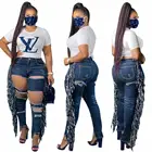 Jeans Women Fashion Low Waist Big Ripped Hole Jeans Casual High Street Sexy Denim Pants