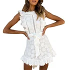 Dresses 2022 Summer Elegant Beach Lace White Cotton Eyelet Embroidery Women Boho Mini Dresses