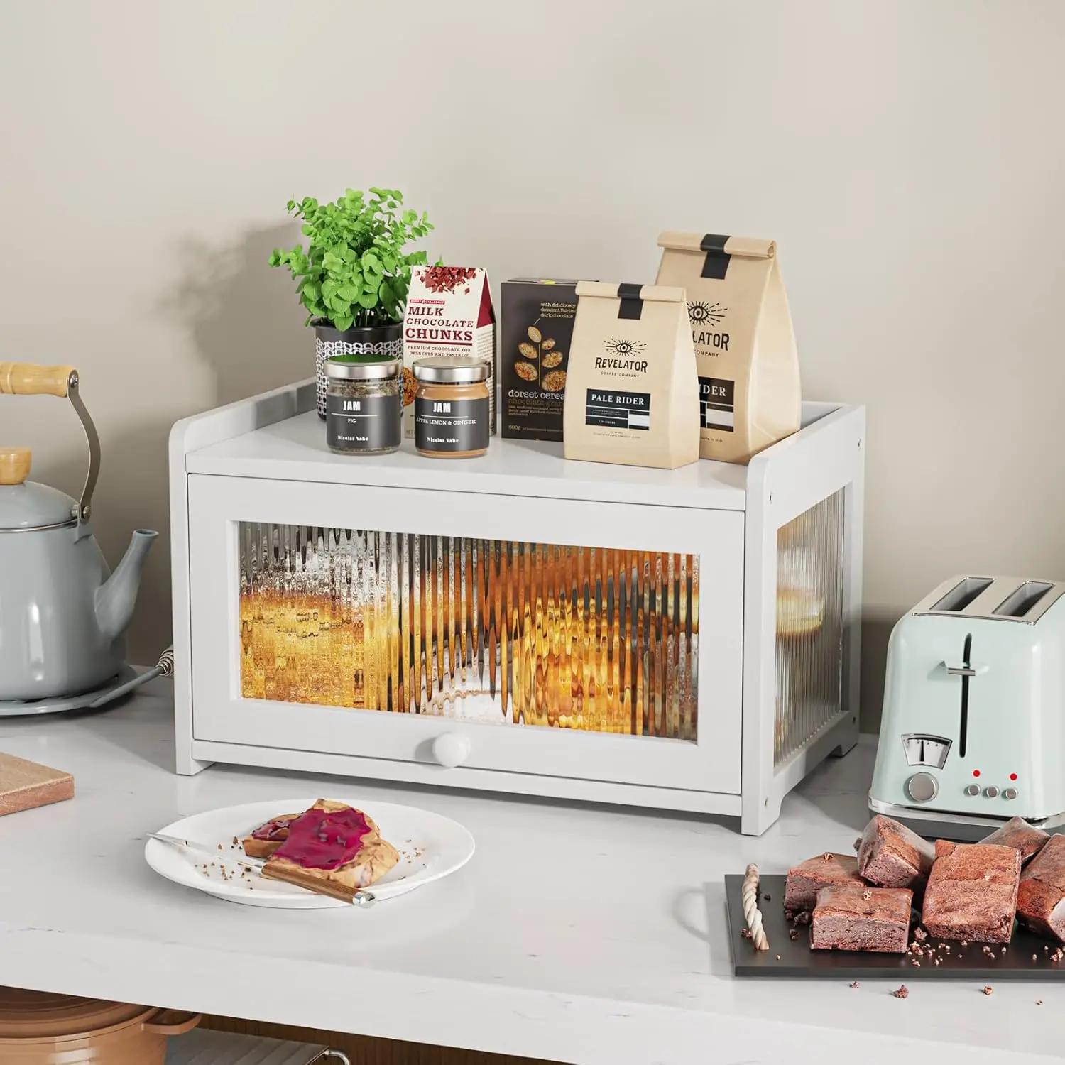 product large capacity bamboo bread box rectangle shape kitchen counters and bread storage containers organizer for kitchen cabinets-15