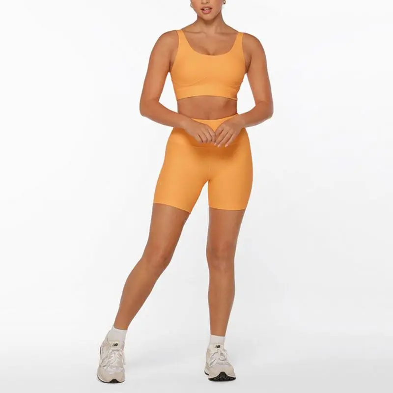 ECBC Comfortable Soft  Women Sports Top Elastic Fabric Solid Orange Cross Back Yoga Fitness Bra For Gym
