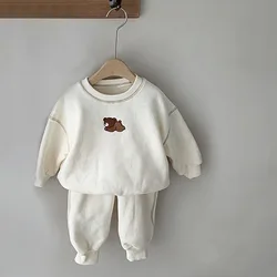 New autumn baby cotton casual cute bear print Korean style boys girls sweatshirt pants 2pcs boutique baby girls clothing