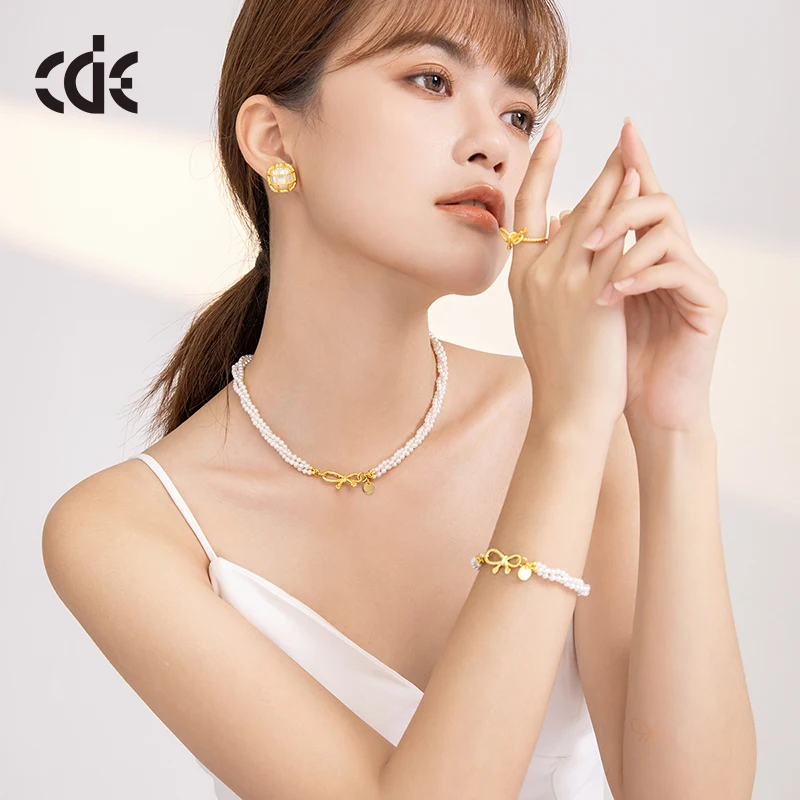CDE YN1001 Fine Jewelry 925 Silver Wholesale 18K Gold Plated Necklace Women Pearl Choker For Gift