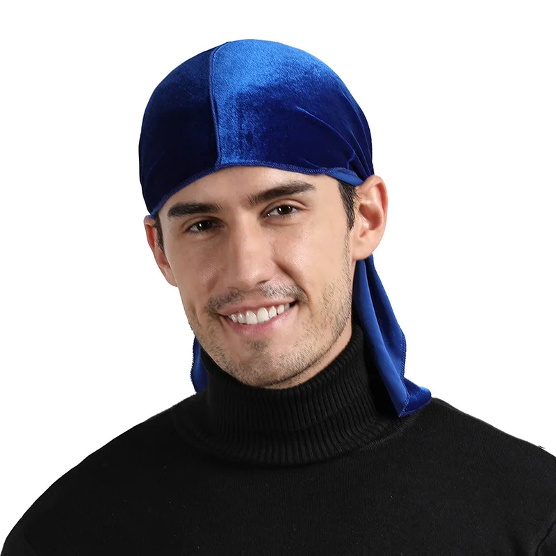 Velvet Durag Headwrap with Extra Long Tail and Wide Straps for Men 360 Waves 
