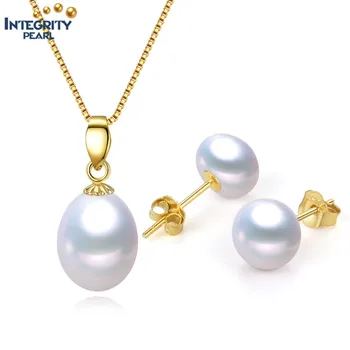 fresh water real natural pearl necklace and earring jewellery set cultured freshwater pearl jewelry sets in 925 sterling silver