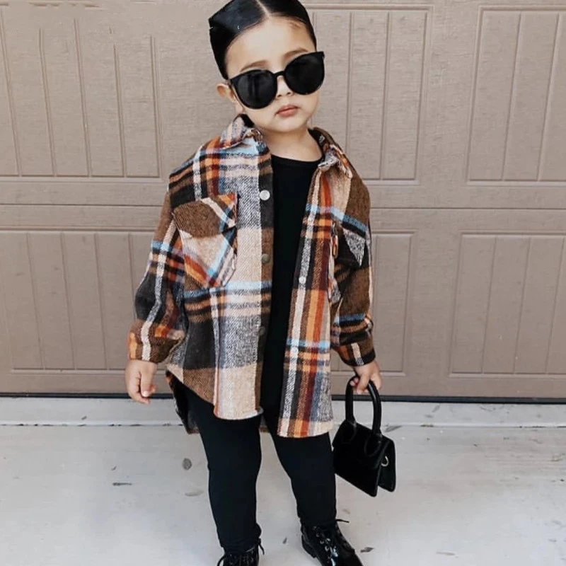 New fashion baby girl boy plaid blouse toddler kids loose shirt oversized spring autumn baby casual clothes