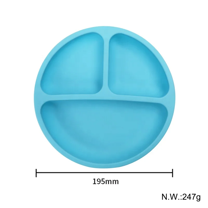 Wellfine BPA Free Food Grade Suction Plates for Baby Food Feeding Divided Kids Dinner Plate Silicone Baby Plate