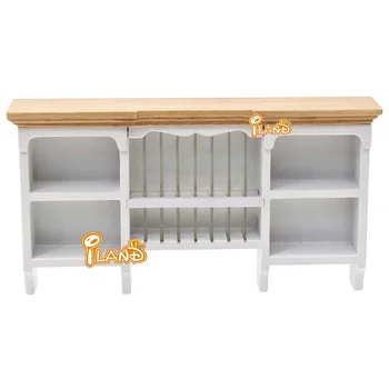iLAND 1/12 Doll House Miniature Furniture Wall Hanging Cabinet Wooden Storage Shelf For Dollhouse Kitchen Dining Room Studyroom