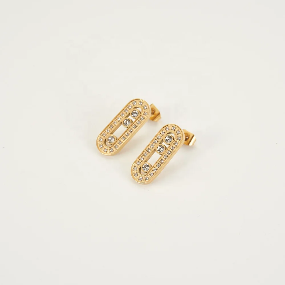 Latest 18K Gold Plated Stainless Steel Jewelry Hollow Oval Zircon Ear Stud Trendy For Women Accessories Earrings E231489