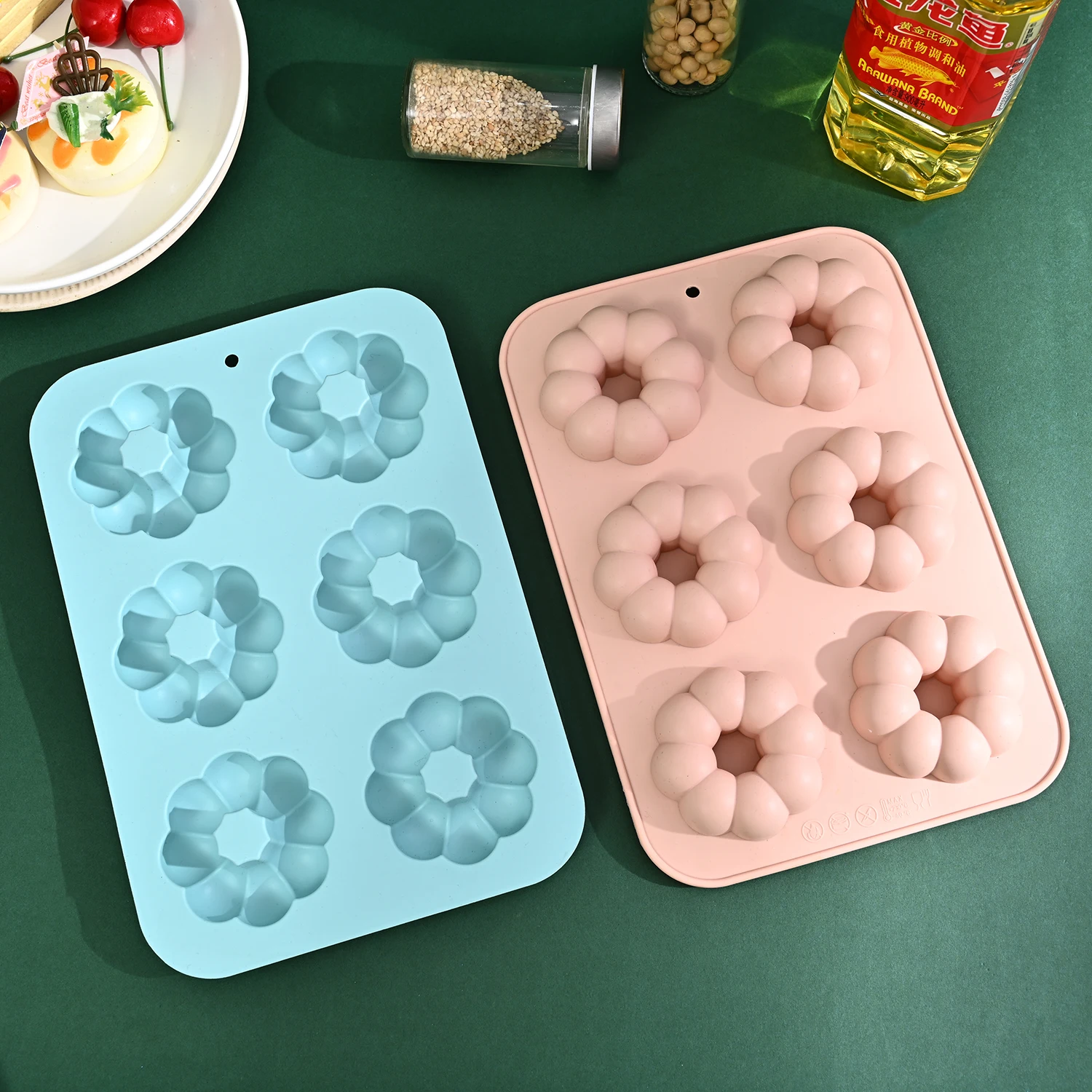 6 Cavity Non Stick Biscuit Cake Mould Reusable Chocolate Making Tray Silicone Doughnut Pan For Baking Pan Para Hacer Rosquil