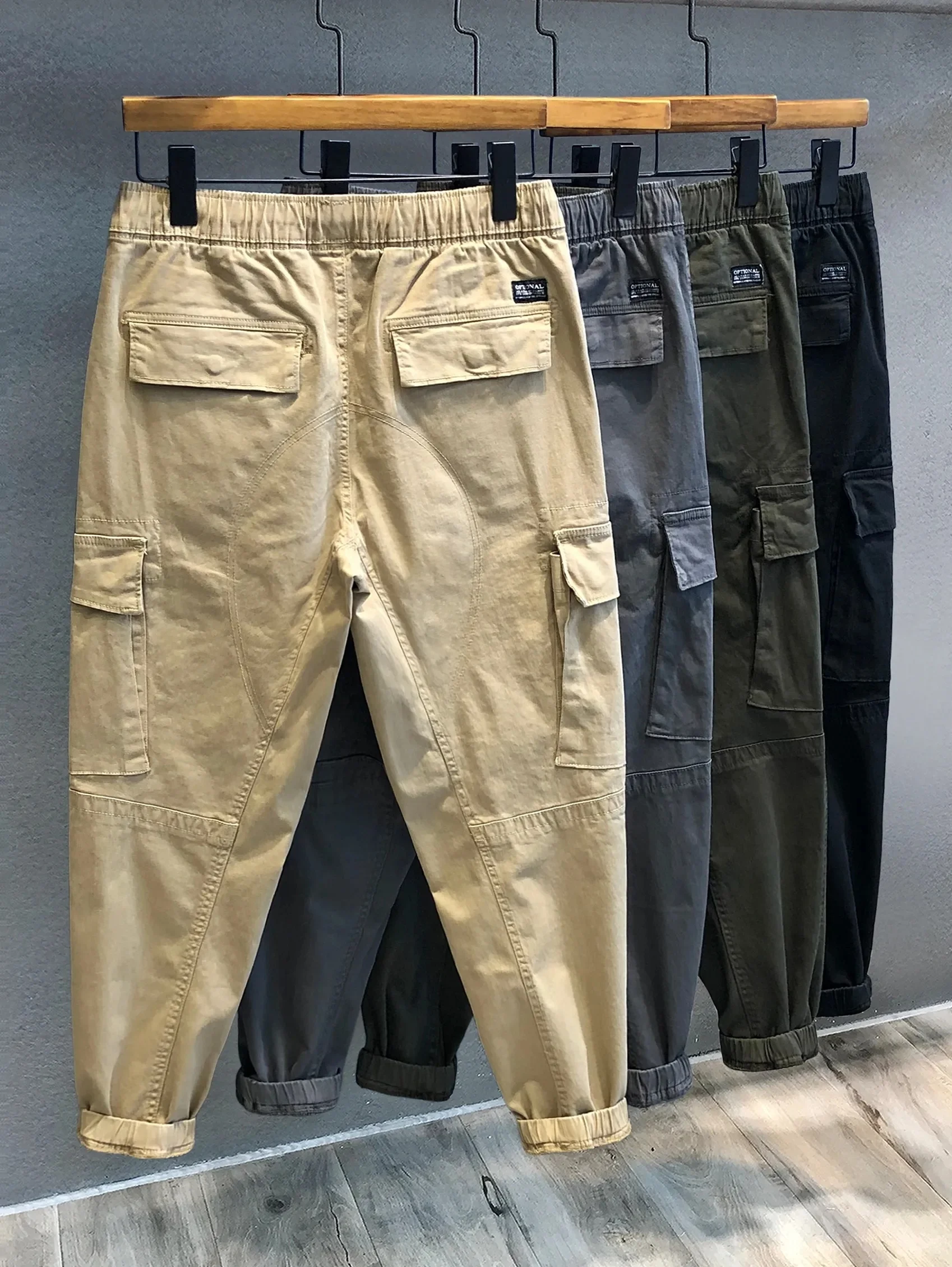 Batch of high quality baggy beige zipper men's straight leg casual baggy twill cargo pants