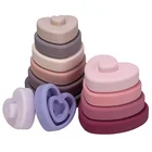 Educational Low MOQ Colorful Heart Shape Baby Educational Stacker Toys Sensory Silicone Stacking Blocks