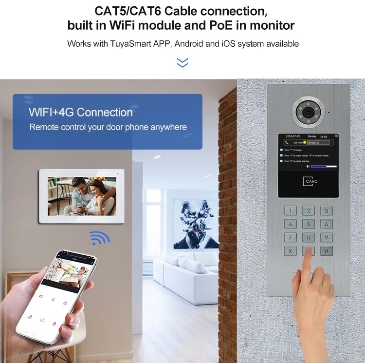 7 inch video intercom for apartments touch screen RFID card/password/APP to open gate tuya video doorphone