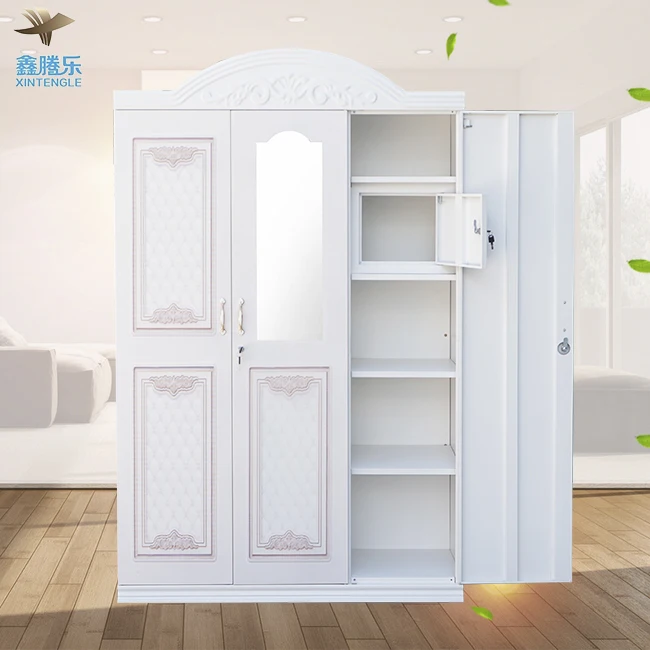 Tengle Home Bedroom Furniture 4-Door Steel Armario Mirror Metal Imprint 4-Division Cabinet Wardrobe Lemari Pakaian Besi Home