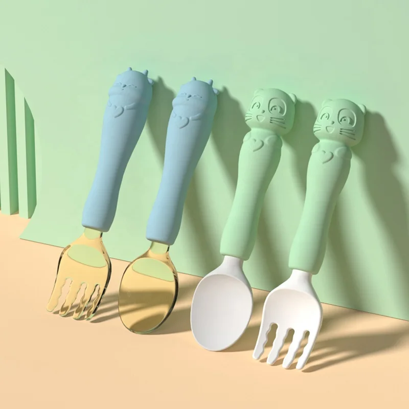 BPA Free Food Grade Tableware Feeding Cutlery Set Spoons Fork Eating PPSU Kids Baby Feeding Products Reversible Handle