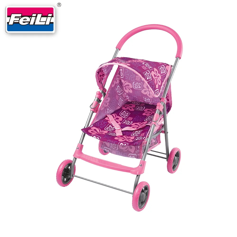 Fei Li Wholesale 13mm Metal Frame Baby Toy Stroller with Adjustable Seat and Canopy For Dolls up 22'' Doll Pushchair