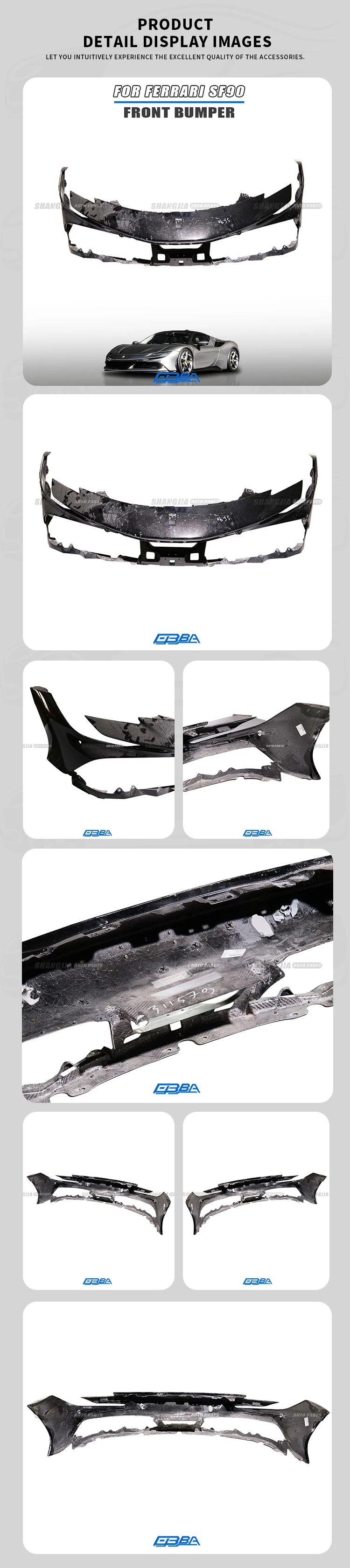 Original Used Front Lip Car Aesthetic Plastic Black Body Kit Front Bumper For Ferrari SF90 OE 985953021 details