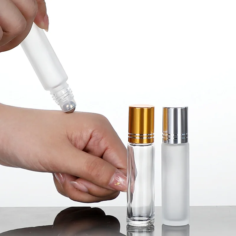 In Stock Cosmetic 5ml 10ml 15ml Stainless Steel Roller Balls Perfume Essential Oil Bottle Roll On Glass Bottle With Lids