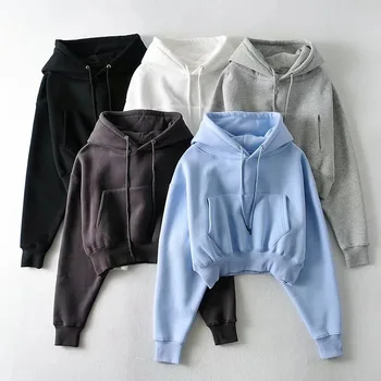 Bless Wholesale custom logo women's solid color autumn and winter loose front pocket hoodies