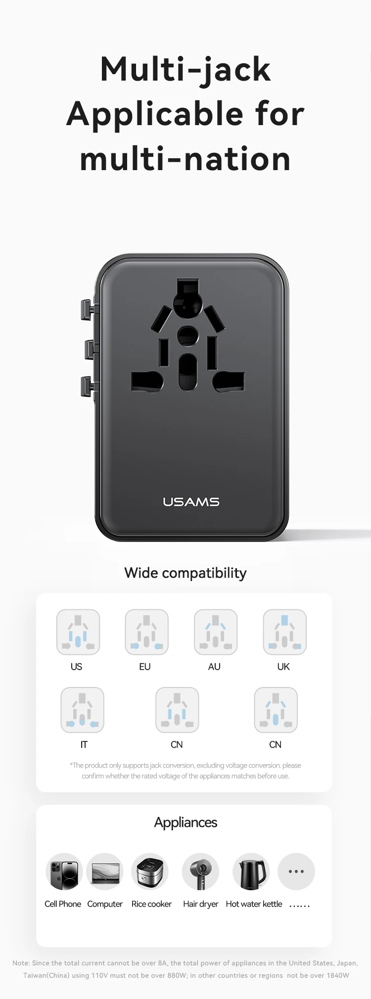 Gadgetoo Usams Cc309 Won Travel Dual Type C International Wall Charger Gadgetoo Usams Cc309 Won Travel Dual Type C International Wall Charger